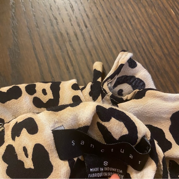 Tan Black Leopard Animal Print Asymmetrical Drawstring Skirt Size Small - Picture 4 of 5